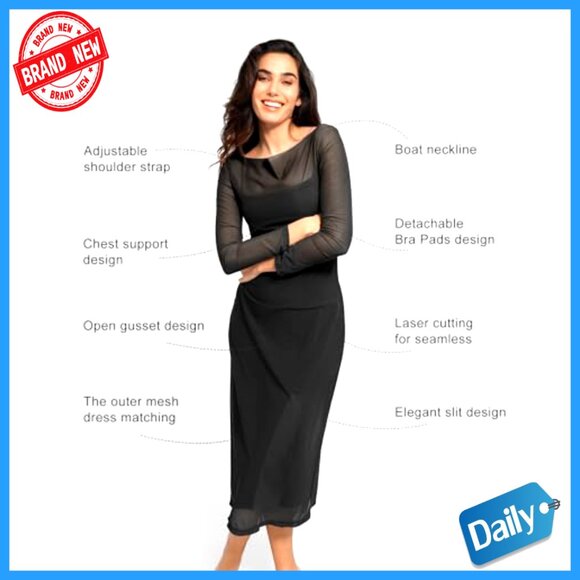 Mesh Shapewear Dress Corset Two Piece Club Outfit Slit Elegant Evening Wear - Picture 4 of 7